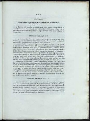 Parte Terza. Descrizione di specie nuove o varietà di già conosciute.