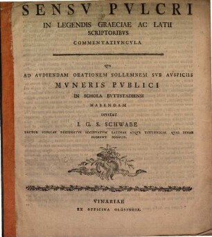 De sensu pulcri in legendis Graeciae ac Latii scriptoribus commentatiuncula