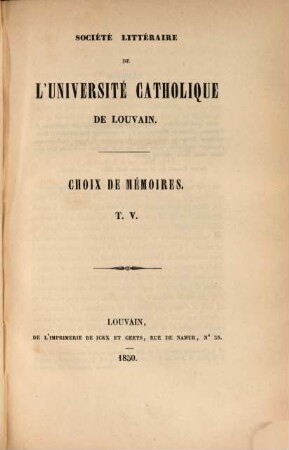 Choix de mémoires. 5. 1850
