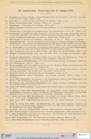 III. Auctionstag: Donnerstag, den 27. Januar 1898 (Nr. 412 - 602)