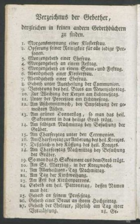 Verzeichnis der Gebether, dergleichen in keinen andern Gebethbüchern zu finden