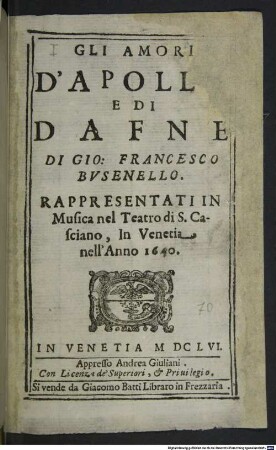 Gli amori d'Apollo e di Dafne
