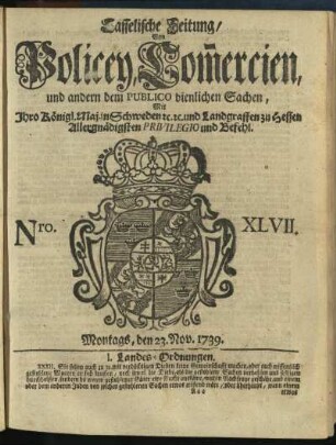Nro. XLVII, Montags, den 23. Nov. 1739