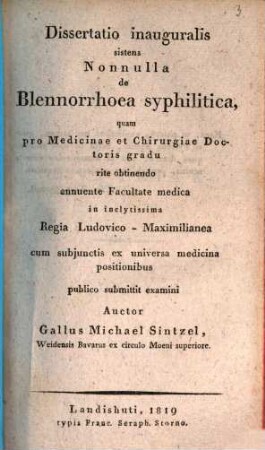 Diss. inaug. sistens nonnulla de blennorrhoea syphilitica