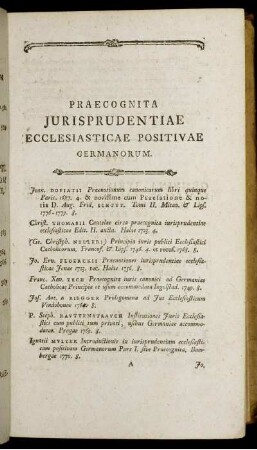 Praecognita Jurisprudentiae Ecclesiasticae Positivae Germanorum.