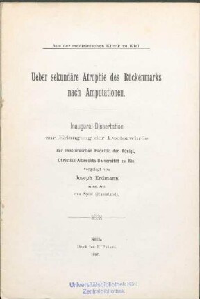 Ueber sekundäre Atrophie des Rückenmarks nach Amputationen