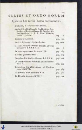 Series Et Ordo Eorum Quae in hoc Tomo continentur.