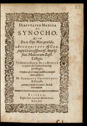 Disputatio Medica De Synocho
