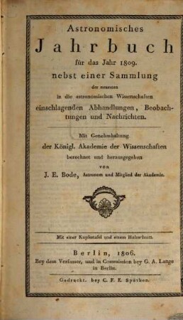 Astronomisches Jahrbuch. 1809 (1806)