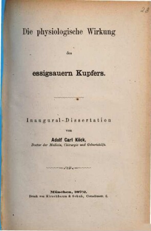 Die physiologische Wirkung des essigsauren Kupfers : Inaugural-Dissertation