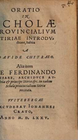 Oratio In Scholae Provincialium Stiriae Introductione, habita
