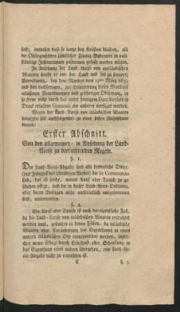 Erster Abschnitt. Von den allgemeinen - in Ansehung der Land-Accise zu beobachtenden Regeln.
