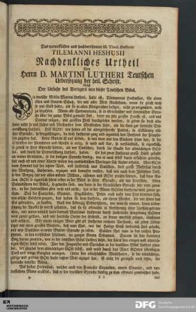 Tilemanni Heshusii Nachdenkliches Urtheil