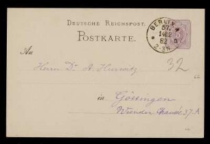 Nr. 14: Postkarte von Carl Runge an Adolf Hurwitz, Berlin, 14.12.1882