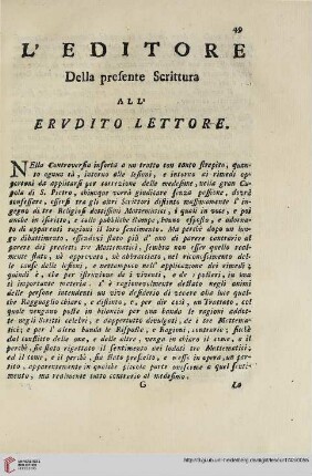 L’editore della presente Scrittura all’ erudito lettore
