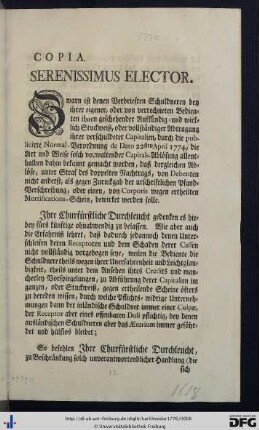 Serenissimus Elector.