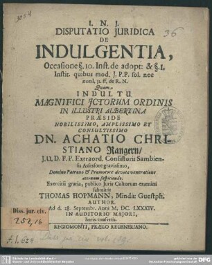 Disputatio juridica de indulgentia