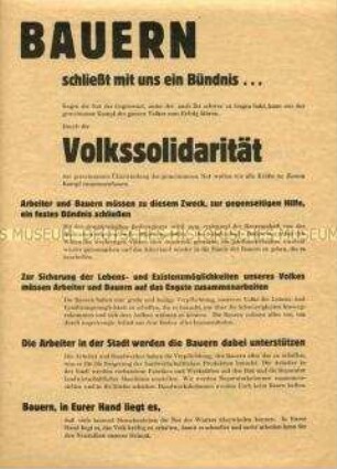 Aufruf der Volkssolidarität an die Bauern zum gemeinsamen Kampf gegen die Not