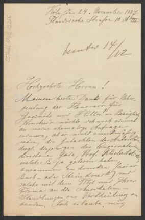Brief an B. Schott's Söhne : 24.11.1887