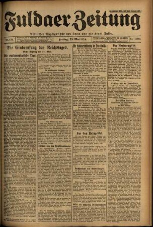 Erste Ausgabe vom Freitag, den 23. Mai 1924.