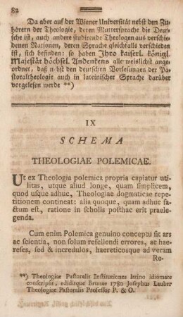 IX Schema. Theologiae polemicae.