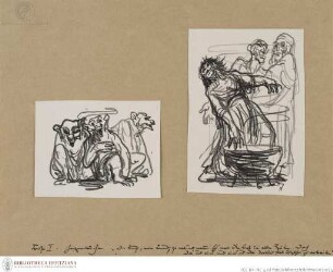 „Faust I; Hexenküche, Ungeheuer“ (linkes Blatt/1); „Faust I; Hexenküche“ (rechtes Blatt/2)