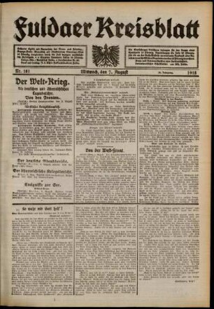 Ausgabe vom Mittwoch, den 07. August 1918.