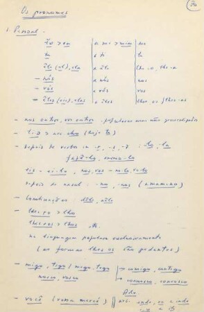 70-75, Os pronome