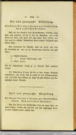 Zwei und zwanzigste Abtheilung. Ein Braun-Bier von 6 Tonnen aus Runkelrüben-Syrup. Nach praktischen Versuchen.