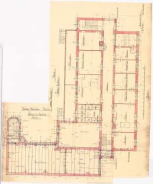 Vinzenz-Waisenhaus (mit Stallgebäude), Dortmund: Grundriss Parterre 1:50 (Blatt 3), Wäschereiflügel angefügt (Blatt 16)