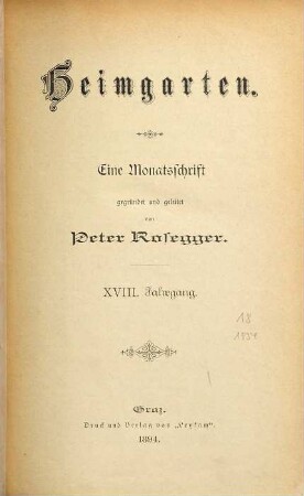 Heimgarten : eine Monatsschrift. 18. 1894