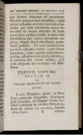 Sectio VI. De Urinae Secretione Et Excretione.