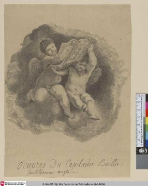 [Zwei Genien auf einem Titelblatt; Two cherubs on a frontispiece]