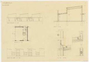 Studienarbeiten: Atelierhaus, Bildhaueratelier, Grundriss, Ansichten, Schnitt
