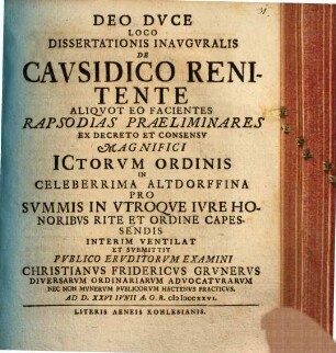 Loco dissertationis inaug. de causidico renitente aliquot eo facientes rapsodias praeliminares
