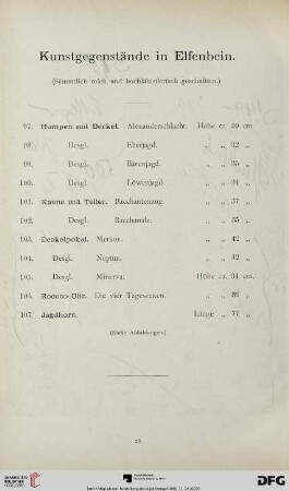 Kunstgegenstände in Elfenbein (Nr. 97-107)