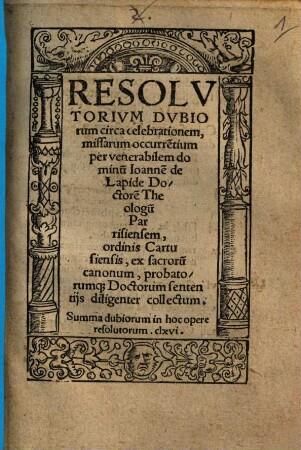 Resolvtorivm Dvbiorum circa celebrationem, missarum occurre[n]tium
