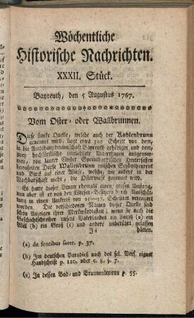 XXXII. Stück. Bayreuth, den 5 Augustus 1767.