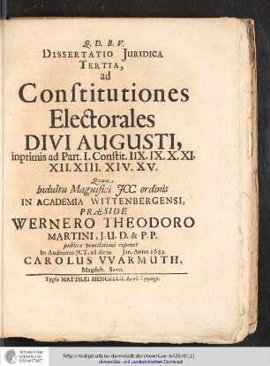 III. Carolo Warmuth. De Compensatione, litis, contestatione, juramenti delatione & praestatione.