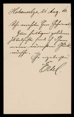 Brief von [...] von Oertel an Otto von Gierke, Hohensalza, 21.8.1910