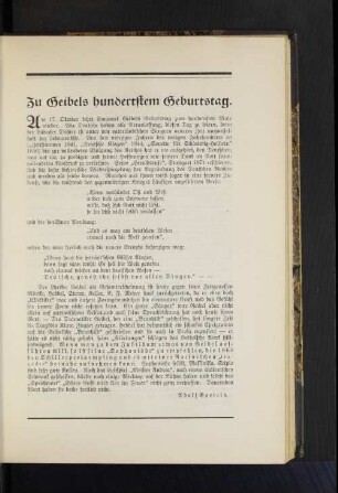 Zu Geibels hundertstem Geburtstag.