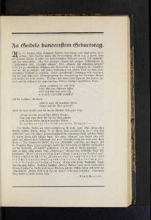 Zu Geibels hundertstem Geburtstag.