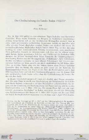 Die Gleichschaltung des Landes Baden 1932/33