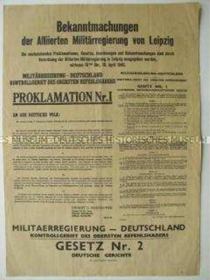 Proklamationen, Gesetze, Anordnungen, Bekanntmachungen und Verordnungen der Alliierten Militärregierung in Leipzig