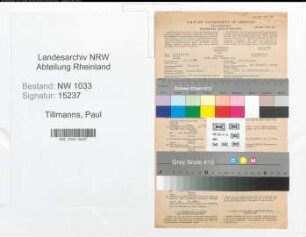 Entnazifizierung Paul Tillmanns , geb. 18.03.1896 (Polizeibeamter)