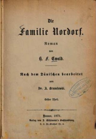 Die Familie Nordorf : Roman, 1. Theil