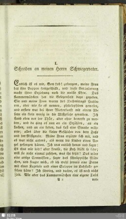 I. Schreiben an meinen Herrn Schwiegervater