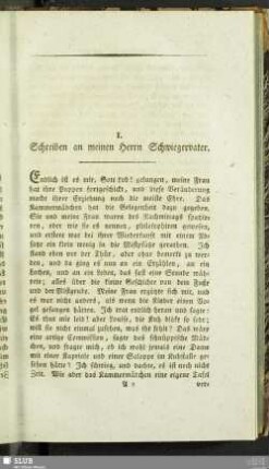 I. Schreiben an meinen Herrn Schwiegervater