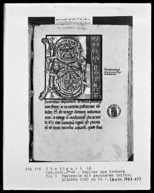 Psalter aus Comburg — Initiale B (eatus vir), Folio 1recto