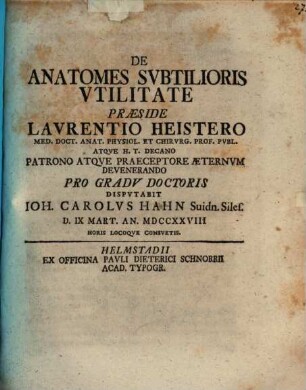 De anatomes subtilioris utilitate
